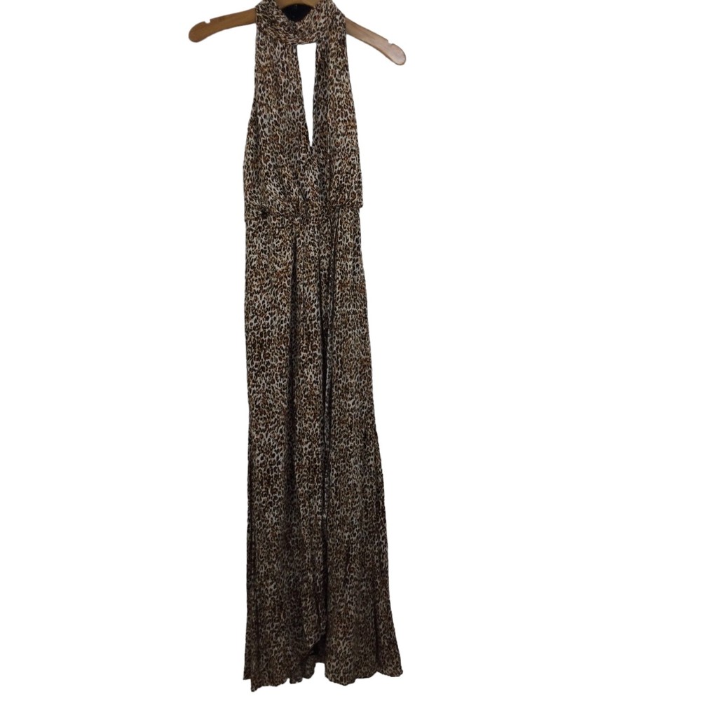Free People Animal Instinct Cheetah Print Halter Maxi Dress Brown Size 4